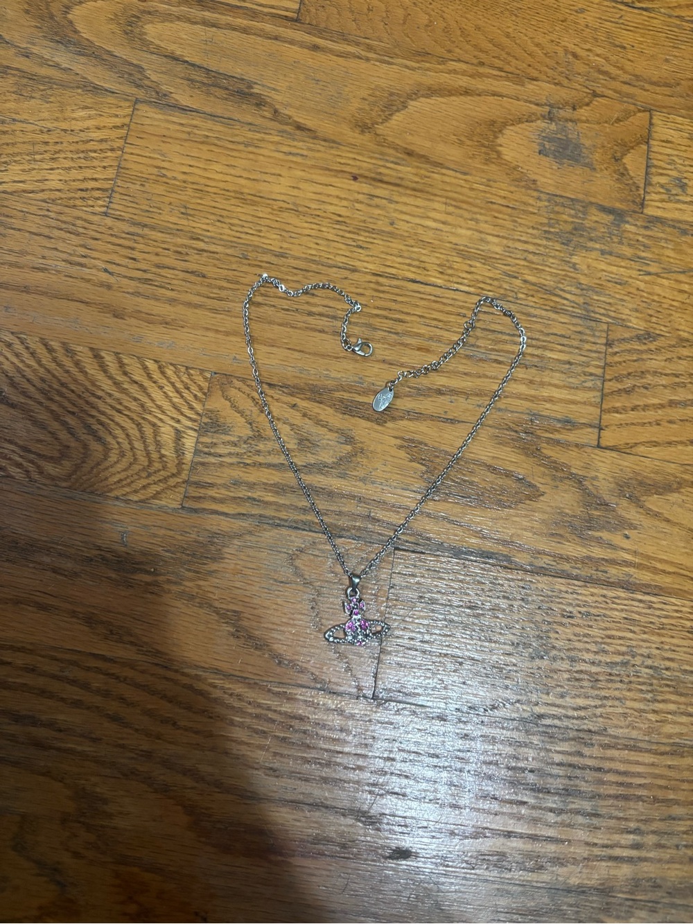 Vivienne Westwood Silver Necklace with Pink Crystal Orb Pendant